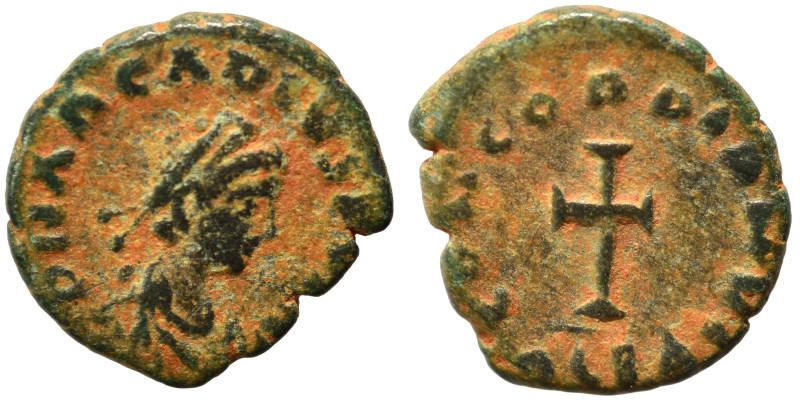 Arcadius, 383-408. Nummus (bronze, 0.75 g, 10 mm), Alexandria. D N ARCADIVS P F ...