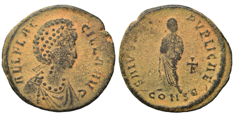 Aelia Flacilla, 383-386. Follis (bronze, 4.81 g, 22 mm), Constantinople. AEL FLA...