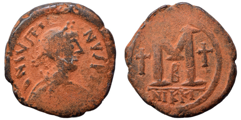 Justin I, 518-527. Follis (bronze, 13.36 g, 30 mm), Nicomedia. D N IVSTINVS P F ...