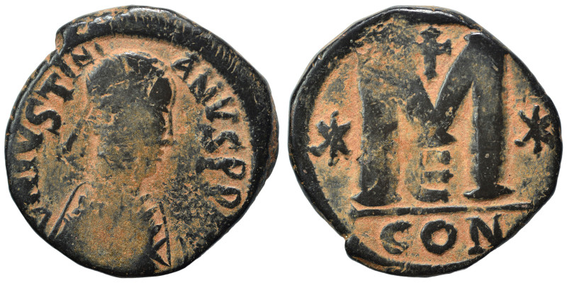 Justinian I, 527-565. Follis (bronze, 17.82 g, 32 mm), Constantinople. DN IVSTIN...