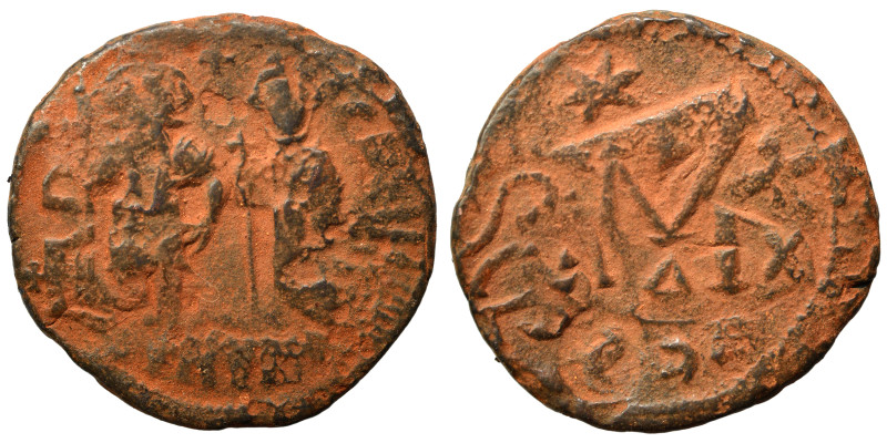 Heraclius, with Heraclius Constantine, 610-641. Follis (bronze, 13.02 g, 31 mm),...