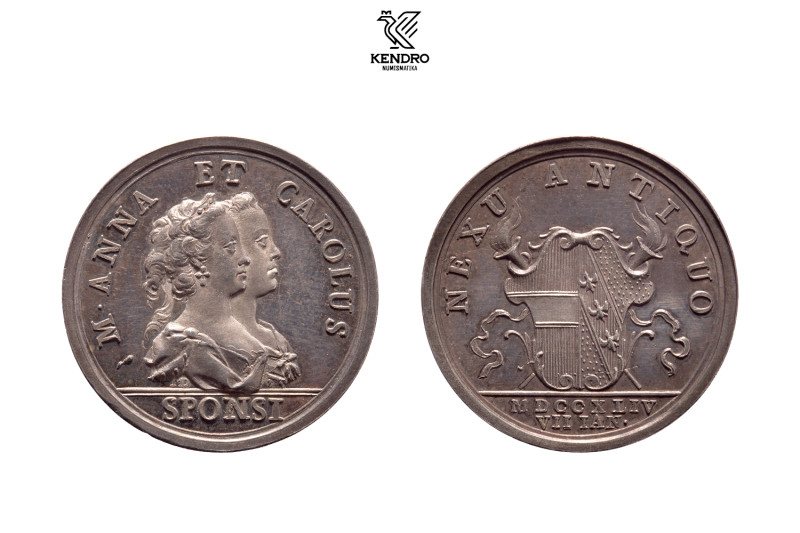 Maria Theresa. Silver Medal 1744. Wedding of Archduchess Maria Anna with Duke Ch...