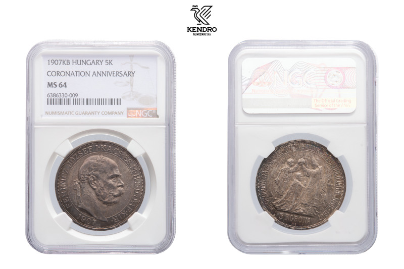 Francis Joseph I. 5 Corona 1907. 40 years as the Hungarian king. Kremnitz.
Nice...