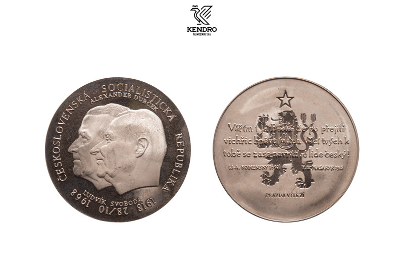 Czechoslovakia. Silver medal 1968. 50th anniversary of the foundation of Czechos...