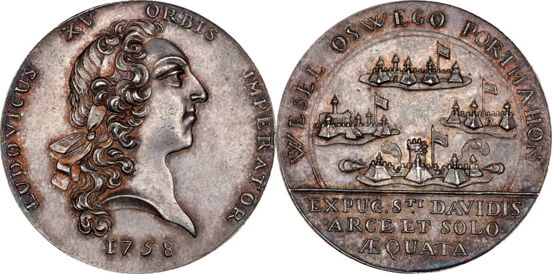 1758 Oswego Captured Medal. Betts-415. Silver, 31 mm. AU-58 (PCGS).

174.9 gra...