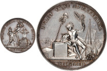 1762 Peace of Europe Medal. Betts-442. Silver, 45 mm. MS-61 (PCGS).

430.7 grains. Brilliant silver gray with mostly gold toning around design eleme...