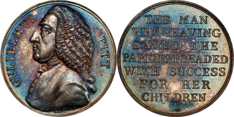 (1863) William Pitt Medal. Betts-516. Silver, 41 mm. MS-63 (PCGS).

476.6 grai...