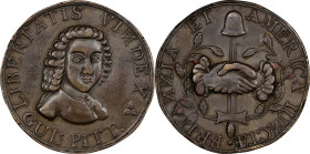 (1766) William Pitt LIBERTATIS VINDEX Medal. Betts-521. Pinchbeck, 33 mm. AU Details--Bent (PCGS).

177.0 grains. Coin turn. A particularly nice exa...