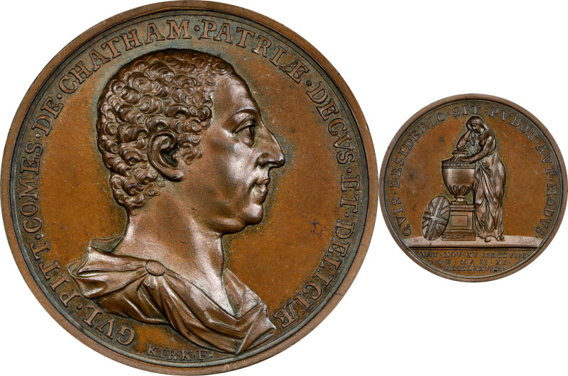 1778 William Pitt Memorial Medal. Betts-523. Copper, 37 mm. MS-64 BN (PCGS).

...