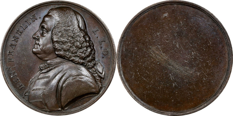 (Ca. 1766) Benjamin Franklin, L.L.D. Medal. Betts-545. Bronze, 36 mm. MS-62 (PCG...
