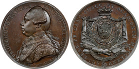 1775 Lord North Medal. Betts-551. Copper, 36 mm. MS-64 BN (PCGS).

323.8 grains. An exceptional specimen, with full luster over reflective surfaces....
