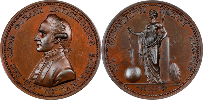 (1784) Captain Cook Royal Society Medal. Betts-553. Bronze, 43 mm. MS-64 BN (PCG...