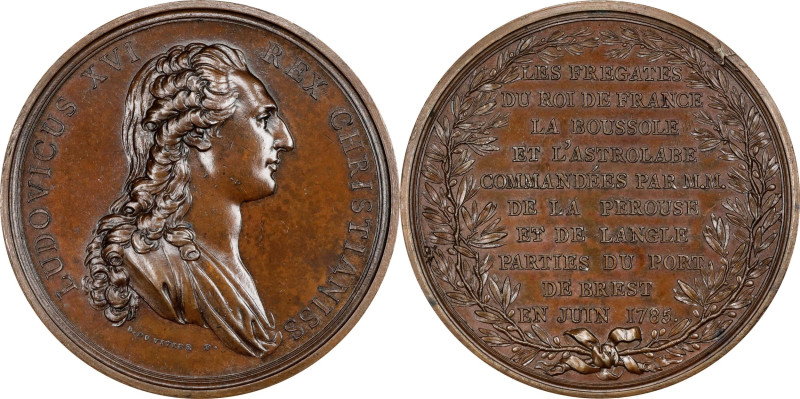 1785 Perouse’s Expedition Medal. Milford-Haven 170 var. Bronze, 60 mm. SP-63 (PC...