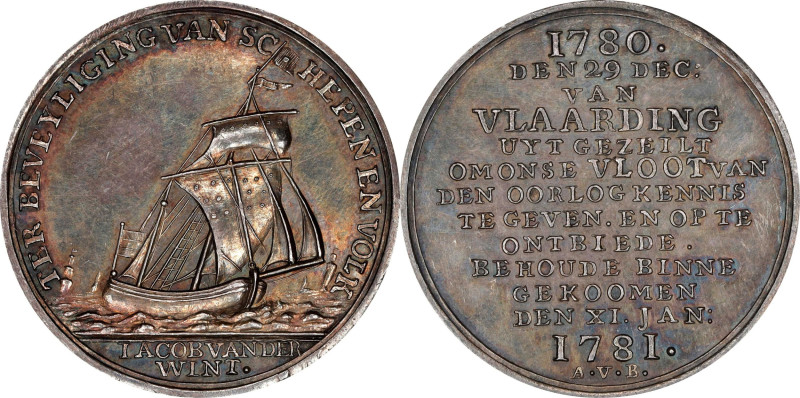1780 Escape of the Dutch Fishing Fleet Medal. Betts-574. Silver, 32 mm. MS-63 (P...