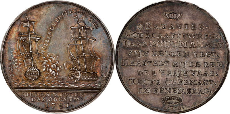 1781 Battle of Doggersbank Medal. Betts-588. Silver, 30 mm. AU-58 (PCGS).

160...