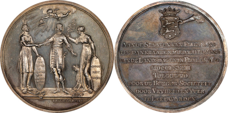 1782 Recognition of the United States by Frisia Medal. Betts-602. Silver, 44 mm....