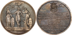 1782 Recognition of the United States by Frisia Medal. Betts-602. Silver, 44 mm. MS-62 (PCGS).

440.9 grains. Even champagne toning is seen across t...