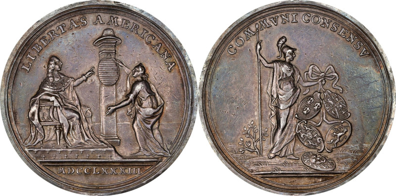 1783 Peace of Versailles Medal. Betts-608. Silver, 45 mm. AU Details--Graffiti (...