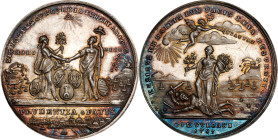 1783 Treaty of Paris Medal. Betts-610. Silver, 42 mm. MS-62 (PCGS).

286.3 grains. Spectacularly bold multicolored toning frames brilliant centers. ...