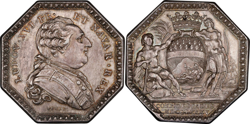 1785 Compagnie des Indes Jeton. Betts-unlisted, Lecompte-10. Silver, 36 mm. Unci...