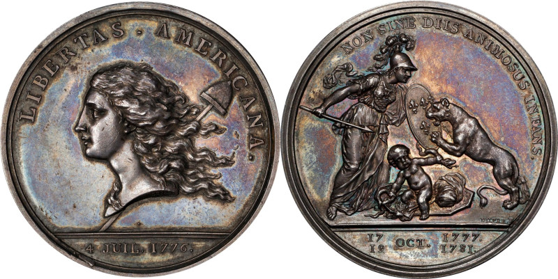 1776 (1783) Libertas Americana Medal. Betts-615. Silver, 48 mm. MS-62 (PCGS).
...
