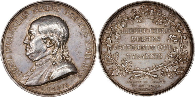 1786 Benjamin Franklin Natus Boston Medal. Betts-620. Silver, 46 mm. AU-55 (PCGS...
