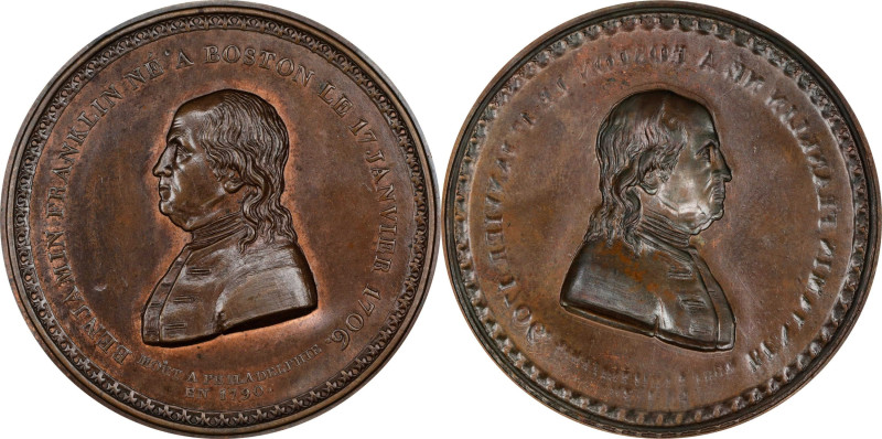 (Ca. 1801) Benjamin Franklin Ne A Boston medal by Lienard. Fuld FR.ME.NL.10, Gre...