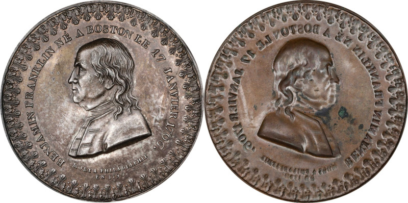 (Ca. 1801) Benjamin Franklin Ne A Boston medal by Lienard. Fuld FR.ME.NL.10 var,...
