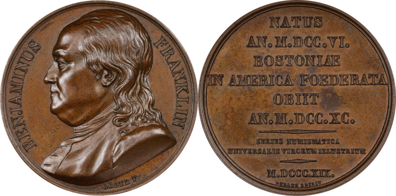 1819 Benjamin Franklin Series Numismatica Medal. Fuld FR.M.SE.4. Bronze, 41 mm. ...