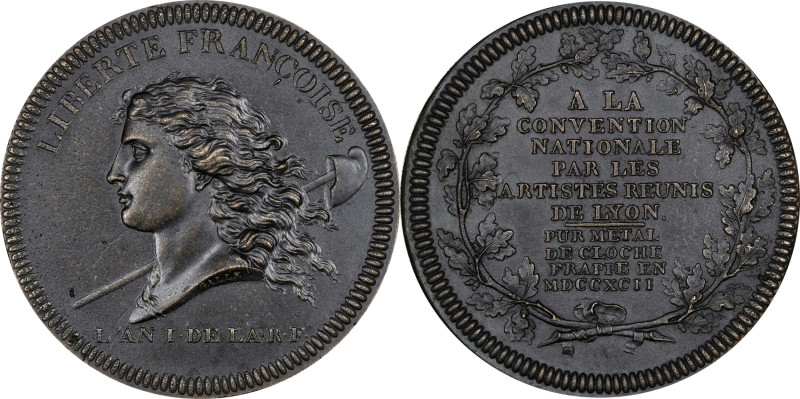 1792 Lyon Convention Medal by Galle. Mazard-318. Metal de cloche, 39 mm. MS-62 (...