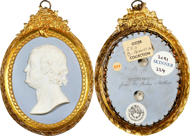 (Ca. 1780s) Benjamin Franklin portrait medallion by Wedgwood. Jasperware, white ...