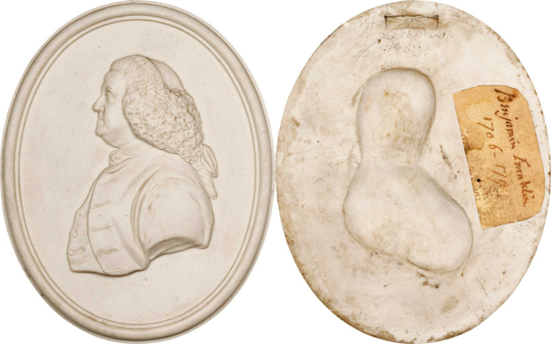 (Ca. 1775-1780) Benjamin Franklin portrait medallion by Wedgwood and Bentley. Wh...