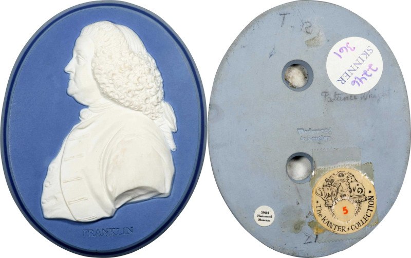 (Ca. 1778) Benjamin Franklin portrait medallion by Wedgwood and Bentley. Jasperw...