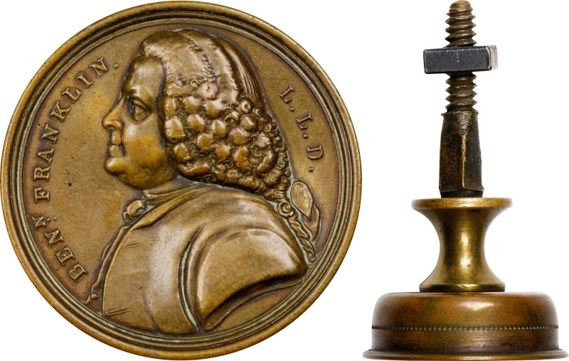 (Ca. 1930) Benjamin Franklin portrait drawer pull by Israel Sack, New York. Bras...