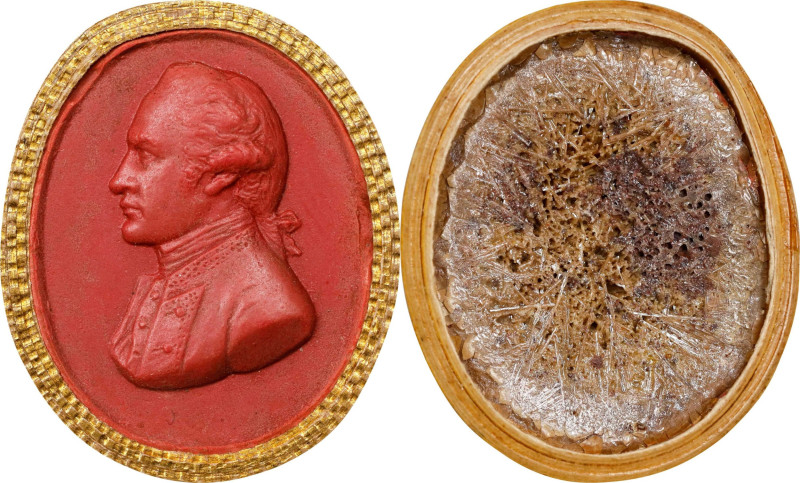 (Ca. 1785) Captain James Cook portrait cameo by Tassie. Red sulphur in gilt card...