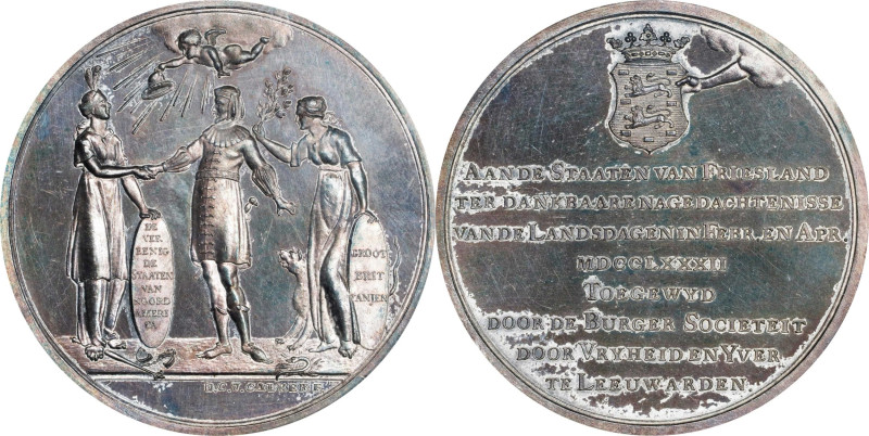 1782 Frisian Recognition of American Independence Medal. Betts-602. Silver. MS-6...