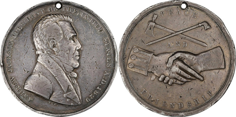 1829 Andrew Jackson Indian Peace Medal. Silver. Third Size. Julian IP-16, Prucha...