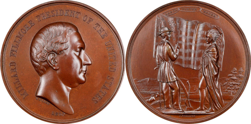 1850 Millard Fillmore Indian Peace Medal. Bronze. Second Size. Julian IP-31, Pru...