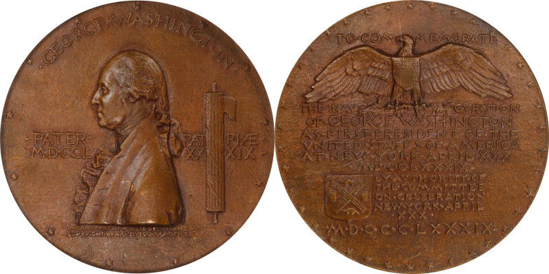 1889 Inaugural Centennial Medal. By Augustus Saint-Gaudens and Philip Martiny. M...