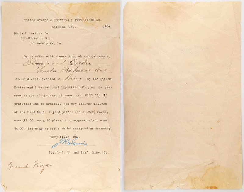 Official Letter from the Secretary of the 1895 Cotton States and International E...