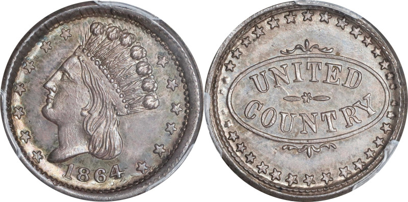 1864 Indian Princess / UNITED COUNTRY. Fuld-56/436 f. Rarity-8. Silver. Plain Ed...