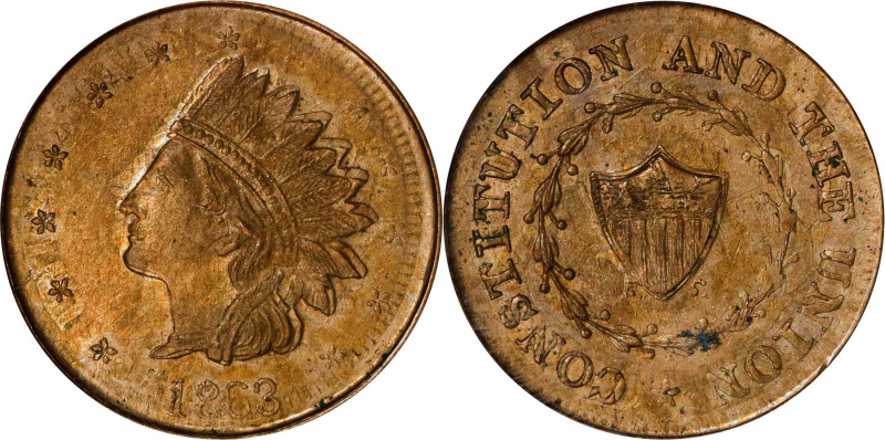 1863 Indian Head / CONSTITUTION AND THE UNION. Fuld-60/346 do. Rarity-7. Copper-...