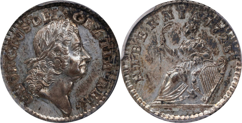 1723 Wood's Hibernia Farthing. Martin 3.2-Bc.10, W-12500. Rarity-5. Silver. Spec...