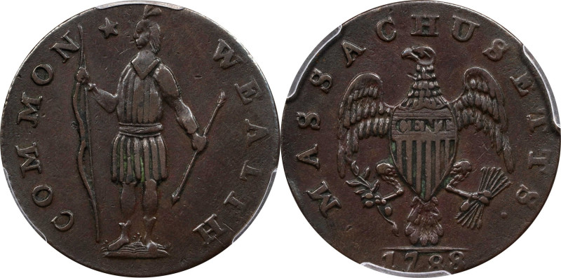 1788 Massachusetts Cent. Ryder 3-A, W-6210. Rarity-3+. Period After MASSACHUSETT...