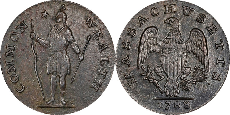 1788 Massachusetts Cent. Ryder 16-M, W-6410. Rarity-5. Period After MASSACHUSETT...