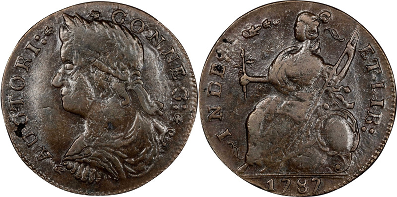 1787 Connecticut Copper. Miller 37.4-k.1, W-4115. Rarity-3. Draped Bust Left. AU...