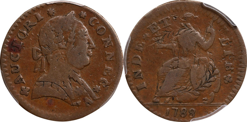 1788 Connecticut Copper. Miller 3-B.1, W-4410. Rarity-5+. Mailed Bust Right. Ove...