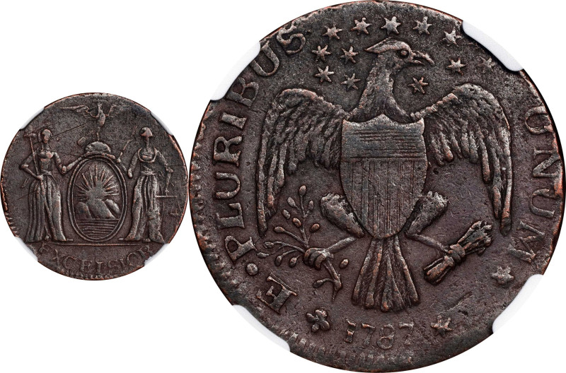 1787 Excelsior Copper. W-5780. Rarity-6+. Eagle on Globe Facing Right, Arrows at...