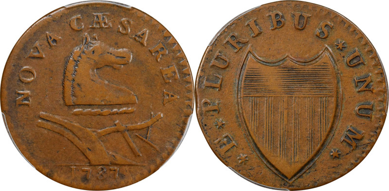 1787 New Jersey Copper. Maris 48-g, W-5275. Rarity-1. No Sprig Above Plow, Batma...