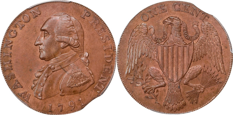 1791 Washington Large Eagle Cent. Musante GW-15, Baker-15, W-10610. Lettered Edg...